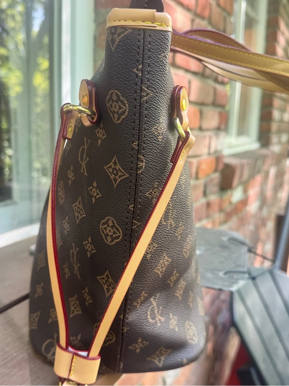 Guyika Brown Monogram Tote with Tan Trim - Picture 7 of 16